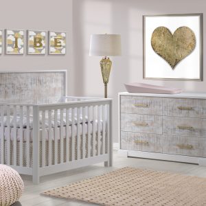 Vibe-Collection-Convertible-Crib-Double-Dresser-in-white-with-white-bark-antique-brass-pulls-featuring-Matty-in-soft-pink-1-300x300